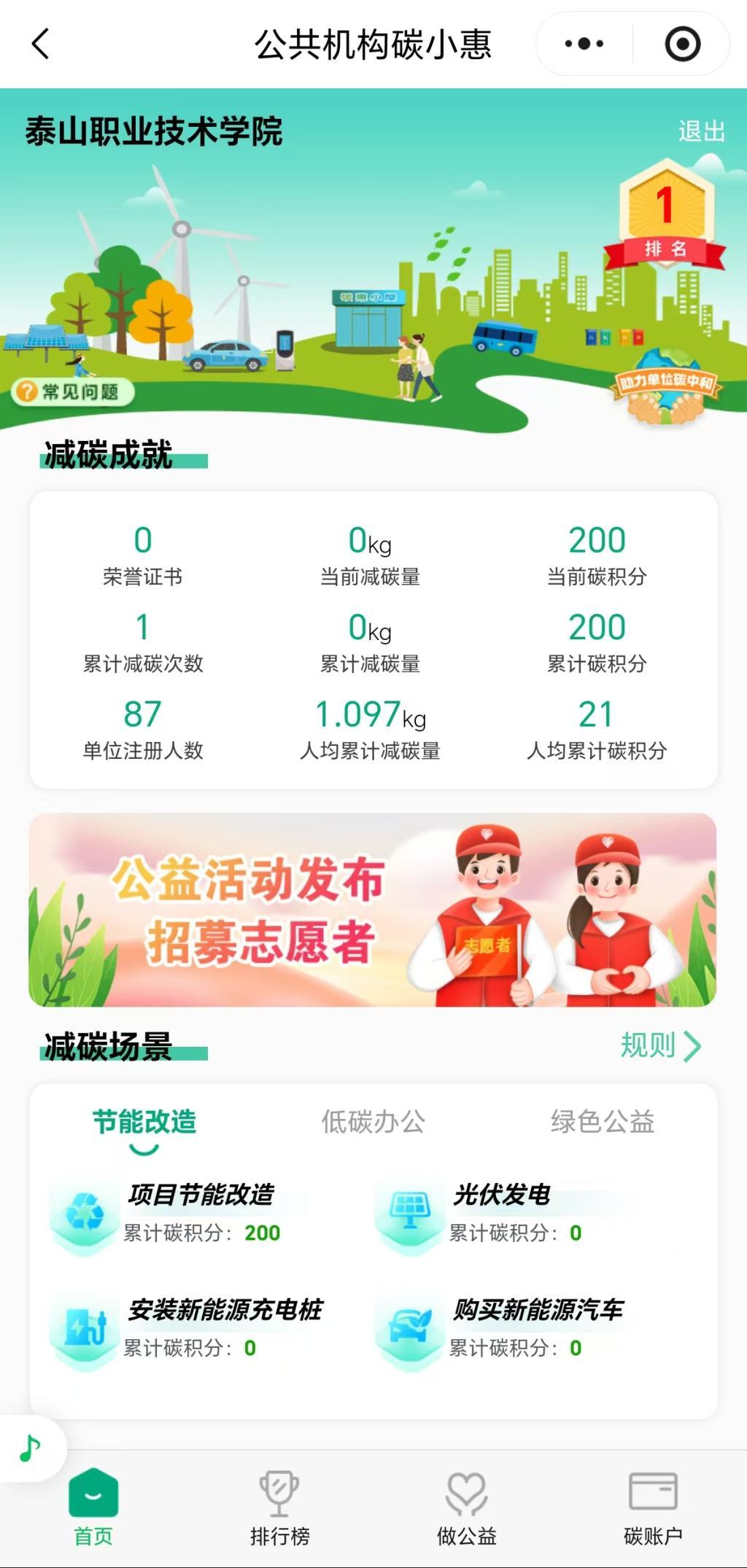 学校入驻山东省“公共机构碳小惠”平台